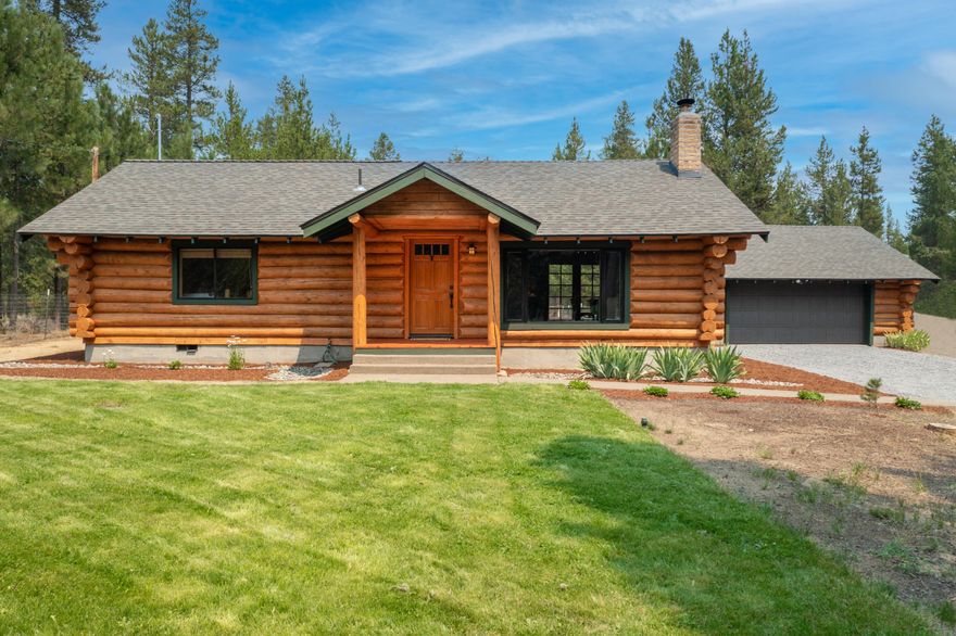 Newly updated Single Level Log Home sitting on 2.34 acres in a quiet forested area just south of La Pine State Park. Enjoy the charm of a Clawfoot tub, Fir
Logs and floor to ceiling Rock Fireplace all with the funcionality of an open floor plan with easy access to the front and back yard. Outside you'll love the privacty
of a fully fenced and gated property with a large wood shed, pump house and detached 2 car garage. This home as recieved so much TLC and been pampered
with so many brand new updates including a composition roof, counters, finishes, stain, paint and landscaping.