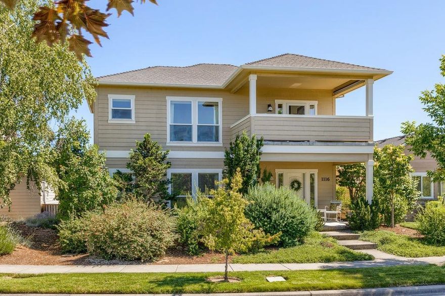 Custom built gorgeous home in the award winning Twin Creeks Development across the street from Open Space and a storm water retention area with views of the Table Rocks. Spacious Front porch with seating area. Bright gracious entry. Open Living/Kitchen/Dining overlooking park like rear yard. Living room with gas fireplace and wall of windows. Dining area with built in bookshelf. Island kitchen with custom cabinets, quartz counters, breakfast bar and upgraded appliances. Main floor powder room. Main floor master suite. Upper level with open office/loft area and oversize utility room with mini kitchen. HUGE 2nd master suite with multiple closets, beautiful bath, and french door to 10 x 16 covered concrete deck for outdoor living w/amazing views (could be split into 2 bedrooms). Rear patios are semi-enclosed & covered & uncovered. Finished garage w/shop area & tons of storage. Priced under market!