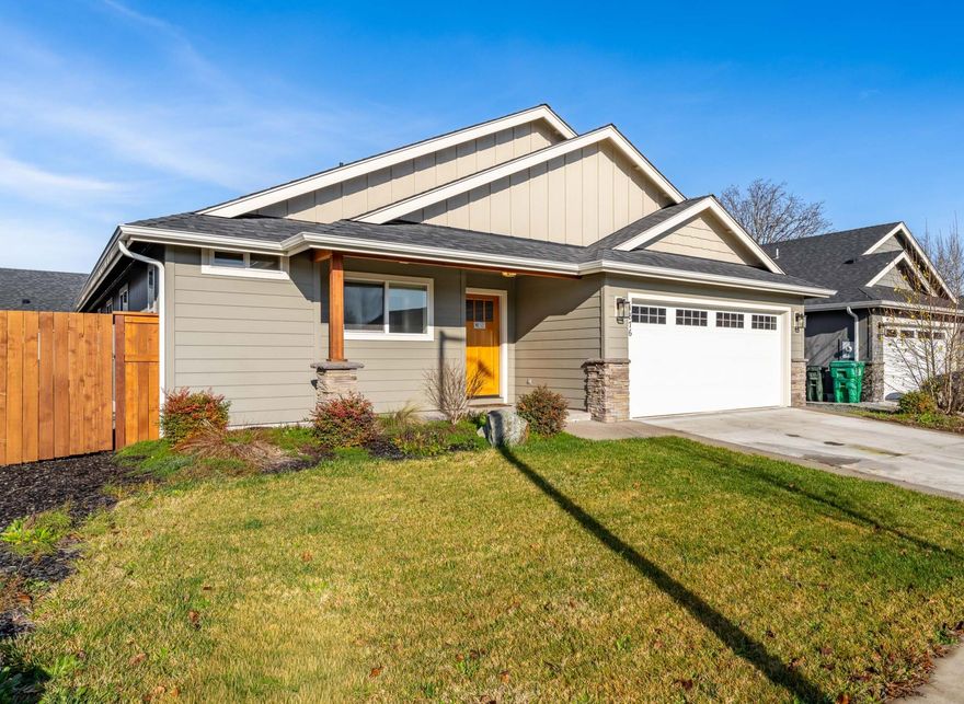 This wonderful almost-new custom home by Northridge Homes offers over 1,600 sq. ft. of thoughtfully designed living space with high-end finishes throughout, including LVP flooring, vaulted ceilings, ceiling fans, and an open, spacious, split floor plan. The custom kitchen features an oversized island with pennant lighting, granite counters, custom cabinetry, a walk-in pantry, and stainless glass-top range, dishwasher, and refrigerator - perfect for entertaining and everyday living. 
The master suite also has vaulted ceilings, double sinks in master bathroom, privacy toilet, and a large walk-in closet. Located in the highly sought-after Summerfield North Estates within Grants Pass School District 7, this home also includes a generous laundry room with front load washer/dryer, more granite and cabinetry, finished 2 car garage, covered patio, inground sprinklers, and a good-sized Tuff Shed for additional storage. Fenced, landscaped and timed sprinklers. Don't miss this opportunity.