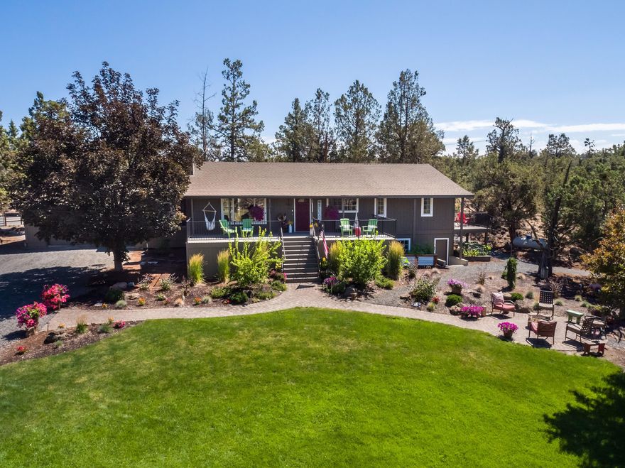 Tumalo Acreage with two legal dwellings, irrigated pastures, shop and a parklike setting. Country home is 2589 sf, 4 bedrooms, 3 bathrooms, office, family room, gym, 2 car garage. Home and property are well maintained with landscaped yard, garden area, fenced backyard, fire pit and park like setting. Second/Guest home is a newer single level 2 bed, 2 bath 917 sq. ft., separate from main home with own entrance. Insulated shop with office and storage. Property is 6.78 acres with 2.7 acres of irrigation with K-line system and pond. Pastures are fenced with livestock shelters and property borders public land. Terrific opportunity for horses/livestock, with two homes on acreage close to Bend and Sisters!