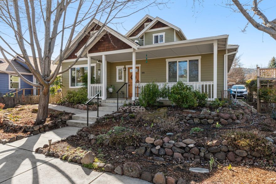 Beautiful Craftsman style home close to everything you want. This amazing, comfortable 3 bedroom home has an open floor plan. On the main level one enters the living room with multiple windows, valley view and gas fireplace. Lovely hardwood & bamboo flooring is used throughout this gracious home. Gourmet kitchen with extensive cabinetry and lovely glass see thru shelving. Dining area looks out thru the French doors to a lovely wooden deck and garden. On the main level there are 2 bedrooms and a laundry room. Upstairs is the primary bedroom exclusively. The primary bedroom has high ceilings and lovely mountain views, private deck with more views, closets and the primary bathroom. The 3rd bedroom  is currently being used as an office or den. The backyards affords you the luxury of having a beautiful dining area on the wooden deck, a spa area and  a wonderful growing spot for your flowers or veggies. The backyard is fully fenced. Home has a 2 car garage