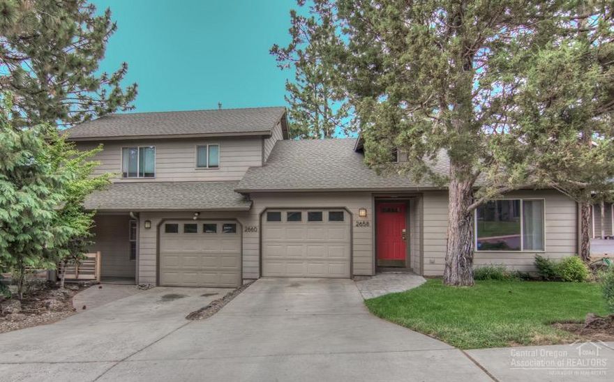 Westside DUPLEX steps from COCC! Unit 1 is 2 story, 1365 sq ft, with 2 bedroom suites and loft upstairs, front porch and upstairs deck with views. Unit 2 is one level, 732 sq ft, 1 bedroom and 1 bath. Both units have attached single car garages. Well maintained in a great location, right next to college and close to all of Bend's amenities!