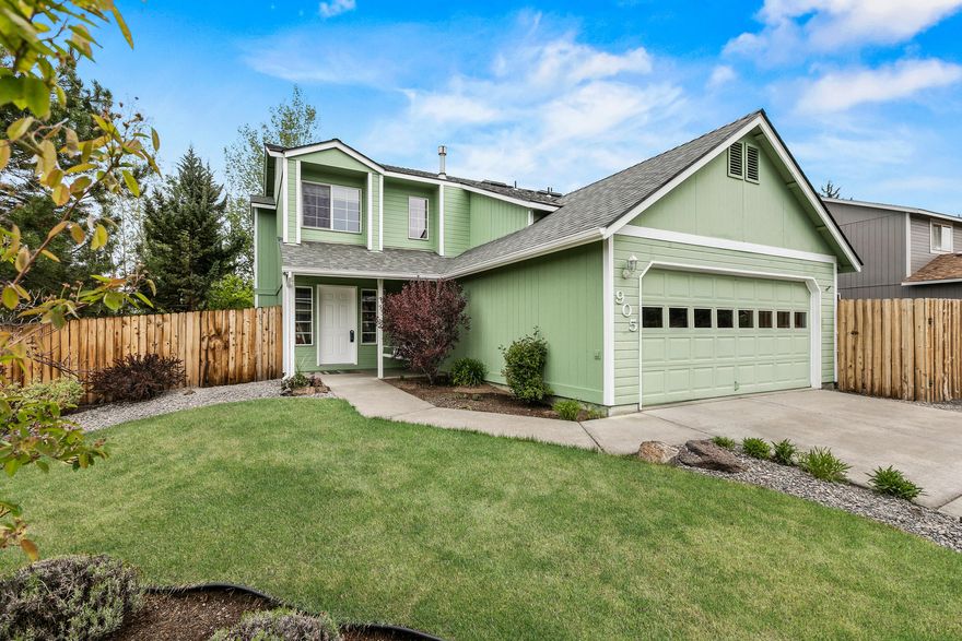 A charming front porch and swing invites you to enter the cozy foyer which leads into the great room with a gas fireplace and opens into the dining area. Kitchen countertop bar allows space for culinary creations and entertaining. All bedrooms, two full baths and generous sized bonus room are upstairs. New roof 2/2020. 
Large corner lot is fenced, backyard has a level grassy area, patio and tiered natural rocky area to make into your own oasis. One side has 8x12 storage shed and RV gate/parking area, opposite side has a little shelter for lawn equipment, bikes and a gate leading to the front yard. Roomy two car garage has extra storage space in attic.  
Friendly, established neighborhood has wide streets, a community park just down the street with mountain views and is ideal for watching fireworks. Close to restaurants, food truck lot, shopping and medical facilities. 
Check out the virtual tour!