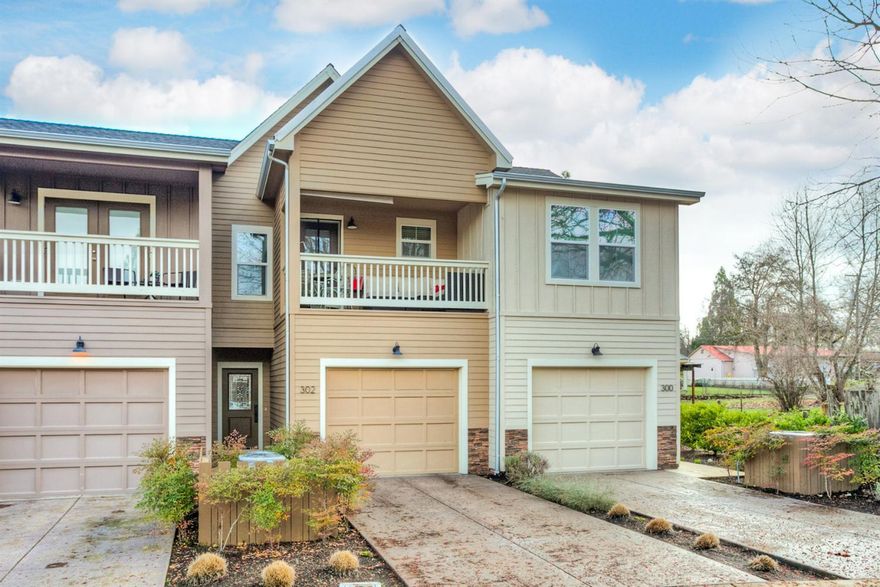 Super location within 2 blocks of restaurants, coffee shops and groceries. This is a very nice, very modern home with minimal maintenance, but maximum livability. From the stamped concrete driveway, to the high ceilings upstairs, this home was built with quality features and touches. Engineered oak hardwood flooring downstairs leads you to a bright kitchen with granite counters. Quality appliances are in nearly-new condition. Downstairs has a half-bath, while the upstairs holds both master suites, each with private bathroom and independent walk-in closet. One master looks out on the very nicely manicured common area and water feature, while the other has a private balcony to enjoy views of the western foothills. HOA dues cover all outside maintenance so you can focus on what's in your home. This choice home located in 'The Farms' of Jacksonville hits all the right notes!