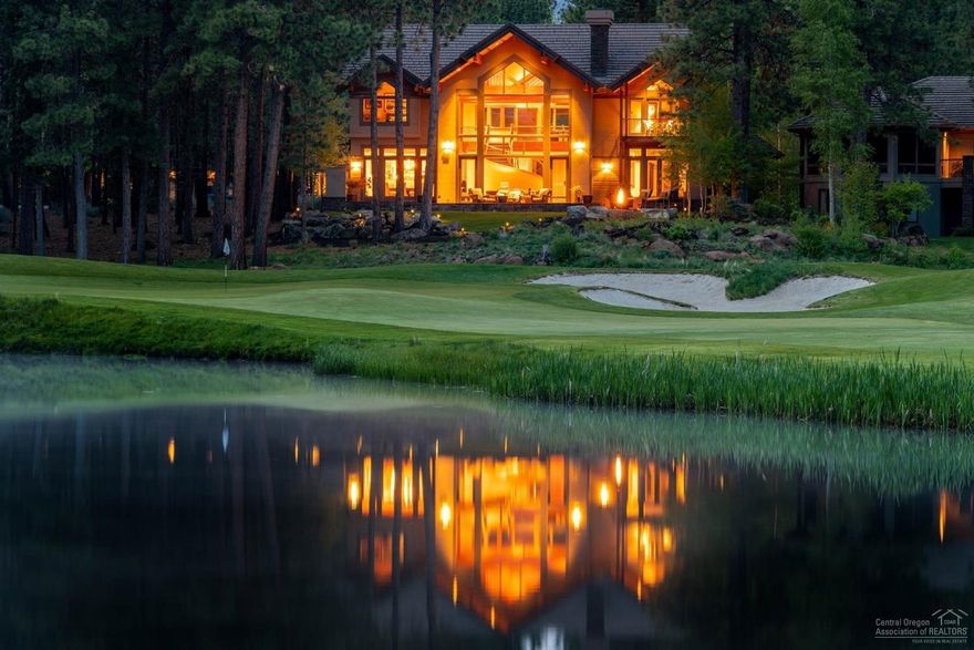 Mountain Modern Home perfectly situated to capture the best golf course & lake views in Broken Top! Bold accents & breathtaking views add even more glamour to already dramatic site; offering a fresh take on the classic lodge home with sweeping views & relaxing vibe. Massive great room windows capture amazing views from the moment you enter. Family style kitchen w/ top of the line appliances, double ovens, warming drawer, stainless farm sink, wine fridge & walk-in pantry and golf course view dining room. Tranquil main level master suite with views of lake & down fairway, a luxurious bath w/ free standing claw foot soaking tub, stacked rock wall, dual sinks & fabulous walk-in closet. The private office, w/ fireplace & access to spacious front courtyard & media/family room w/ fireplace & cross beam ceilings are also located on the main level. 3 lovely en-suite guest rooms for family & guests. Multiple outdoor spaces overlooking lake & golf course & courtyard w/ 2 water features & hot-tub.