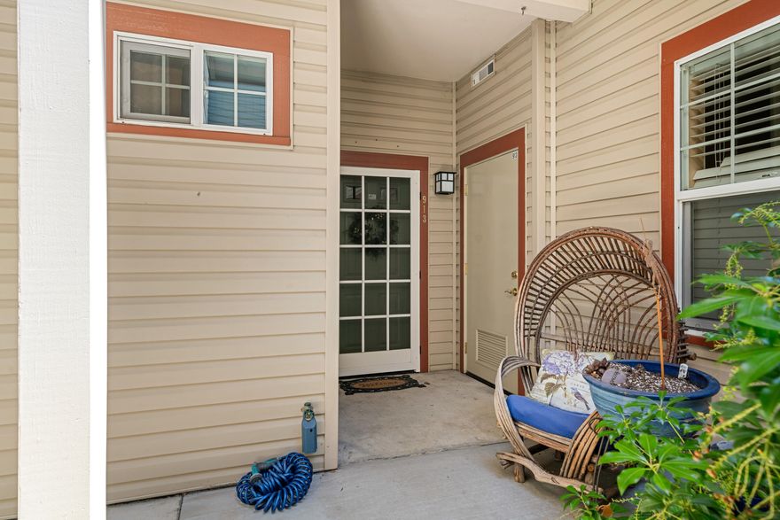 Enjoy peaceful living with stunning east and south-facing views of the lush Kitchen Creek Community Garden and serene park setting in Ashland's premier 55+ resort community of Mountain Meadows. This light-filled end unit offers exceptional privacy and features a screened balcony for year-round outdoor enjoyment. Inside, you will find a spacious living and dining area with picturesque views of native oak trees, a cozy kitchen with a sunny eating nook, and a versatile bonus den with balcony access. The oversized laundry room provides abundant storage, and both bedrooms are generously sized. Located just steps from the parking garage, additional storage, clubhouse, dining room, pool and fitness center, this home offers convenience and comfort in an ideal setting. Don't miss the rare chance to own in one of Southern Oregon's most sought-after active adult communities!