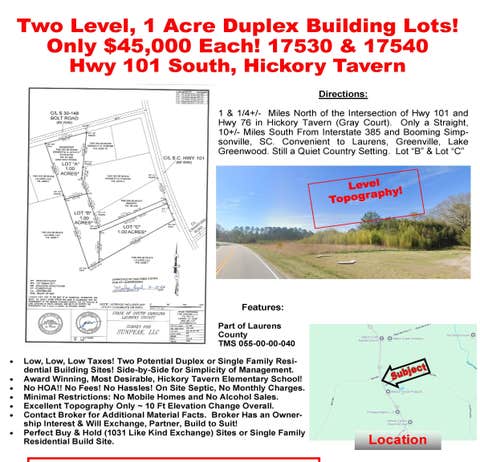 Vacant Land For Sale - 17530 S 101 Highway<br/> Laurens County, Laurens, SC 29645