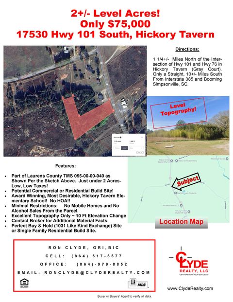 Vacant Land For Sale - 17530 S 101 Highway<br/> Laurens, SC 29645