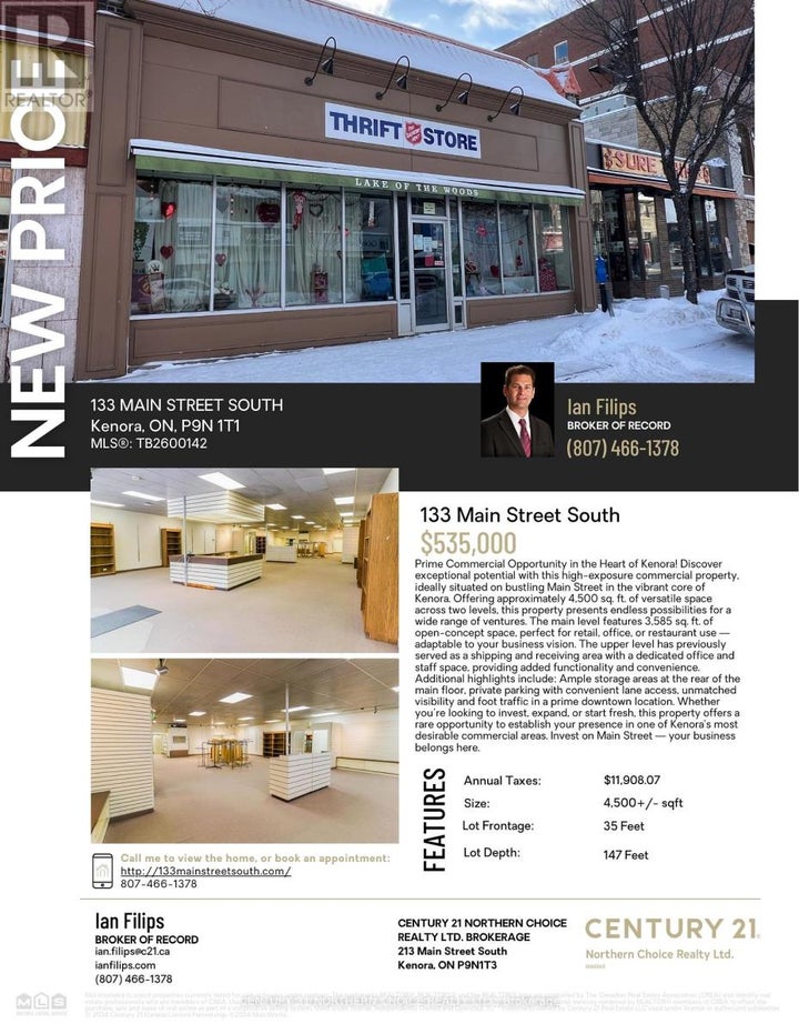Photo 1 of 38 — 133 MAIN STREET SOUTH, Kenora (Downtown), ON P9N 1T1
