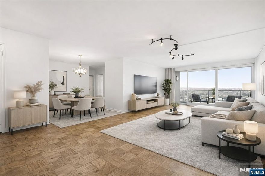 Welcome to The Pembroke, a luxury full-service building just steps from the George Washington Bridge. This sun-filled, east-facing approximately 1,100 sq. ft. two-bedroom, two-bath residence features a spacious living room with access to a private balcony showcasing open views of the George Washington Bridge. The renovated kitchen offers granite countertops and a Sub-Zero refrigerator, while a separate dining room provides an ideal space for entertaining. The renovated guest bathroom features a luxury shower panel with a built-in rainfall and waterfall showerhead, high-powered body spray jets, and a high-efficiency handheld shower wand, all usable simultaneously. The primary bedroom includes an en-suite bathroom, and both bedrooms are generously sized with ample closet space and renovated windows in both bedrooms. Monthly HOA is $1,762 and includes taxes, heat, water, sewer, gas, gym, common area maintenance, cable/internet, and indoor parking. Pool membership available for an additional seasonal fee. Prime Fort Lee location with easy access to NYC transportation, shopping, and dining. Sold as-is. Board approval required.