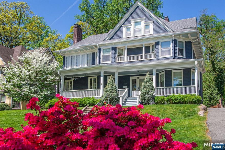 Picture this and make it yours! Summertime, you are on your beautiful breeze filled front porch enjoying lemonade and treats while watching the July 4th parade passing by on Midland Avenue. As afternoon calls you retreat to your private fully fenced deep backyard for a quick game of badminton and a BBQ on the patio, complete with sparklers! This beautiful well-maintained home, with its many original architectural details on close to 1/2 acre of lovely flowering property and approximately 4150 s.f. of living space welcomes you with a large inviting gracious foyer, spacious living room with stone fireplace flanked by leaded glass built-ins, formal dining room with coffered ceiling, bright light-filled sunroom/family room with Palladian windows, den/music room, office and updated kitchen with stainless steel appliances and marble counters. With six bedrooms and 3.1 baths including the third floor primary suite with a walk-in closet and office, there is ample space to comfortably accommodate any July 4th overnight guests! Basement with laundry room, bathroom and exercise room. Ideally located just .6 mile to the NYC train and Watchung Plaza, with its many stores and restaurants, where you can grab a morning "cup of Joe" on your way into the city or enjoy a delicious dinner on your return; this warm and inviting home is meant to be lived in, shared and loved