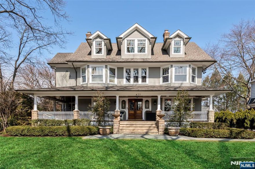 A quintessential Ridgewood home! Beautiful 1907 Edwardian Colonial, just up the block from RHS. The home has been painstakingly restored & transformed with a three-story expansion that maintained the original architectural beauty & added modern functionality. The result is nothing short of a dream for living and entertaining. The front Porch & grand entry Foyer welcome you to this stunning home. The LR, DR & Fam Rm each boast wood burning fireplaces. The entertainer's dream "Pub" was built by Paul Eppley, who has designed and built bars for some of the finest hotels & restaurants in NYC. Custom Scullery Style Kitchen w/ high end appliances, marble countertops & fpl. The second floor features a luxurious Primary Suite, 4 additional Bdrms, two full Baths and Laundry. The 3rd Fl has two Bdrms, Bath and Attic. The basement is not to be missed, with Office, Rec Room, 2nd Fam Rm, PR, Gym and 1,000 bottle Wine Cellar. Conveniently located close to schools, town, fields, NYC Bus/Train & more!