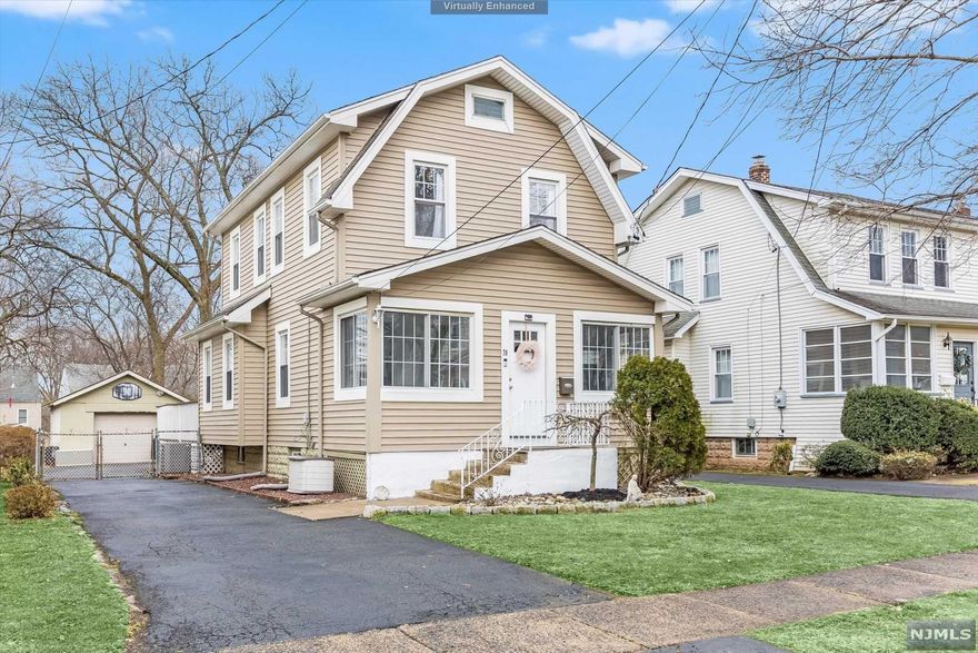 Welcome to this lovely colonial located on a quiet, one-way street in desirable Spring Garden section of Nutley. The enclosed, heated front porch can be utilized as a play room or well lit office space. High, detailed, tin ceilings give the living room/dining room combo an open concept and a cozy feeling. Adjacent is an updated kitchen that offers all new appliances! Powder room and pantry closet complete first floor living space. Second floor boasts three well-sized bedrooms and full bath. Basement has two separate rooms that create great space for home gym, rec room, office or playroom. Conveniently accessible from sliders in living room or from back door, is a great sized wooden deck. This outdoor, entertaining space overlooks a completely fenced-in yard, a one car garage plus plenty of green space to enjoy! SHORT distance to elementary school, Nutley's park system, NYC bus stop and Hackensack-Seton Hall Medical School and ON3 campus. Travel a few minutes to Rt. 3 and Garden S