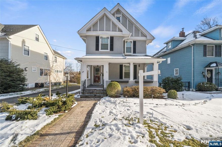 Welcome to this Nutley home with great curb appeal. Located on a residential block, just a short distance from Nutley's growing downtown area. Enter into the living room with quality craftmanship throughout from custom shelving, crown molding and hardwood ribboned floors. Dining area overlooks functional kitchen with additional sitting area at bar top counter. A powder room completes first floor. Second floor holds three good sized bedrooms and a recently updated full bathroom with soaking tub, shower stall and zellige styled tyle. Finished basement has second full bathroom and walk out access. Backyard is larger than most in town and has a patio area, fire pit section and plenty of green space for various uses. If you are looking for a move in ready home with a large lot in a great neighborhood, this one is for you. You get the amenities of highly ranked Yantacaw Elementary school, access to downtown life, public parks and get to be in close proximity to public transportation to NYC.