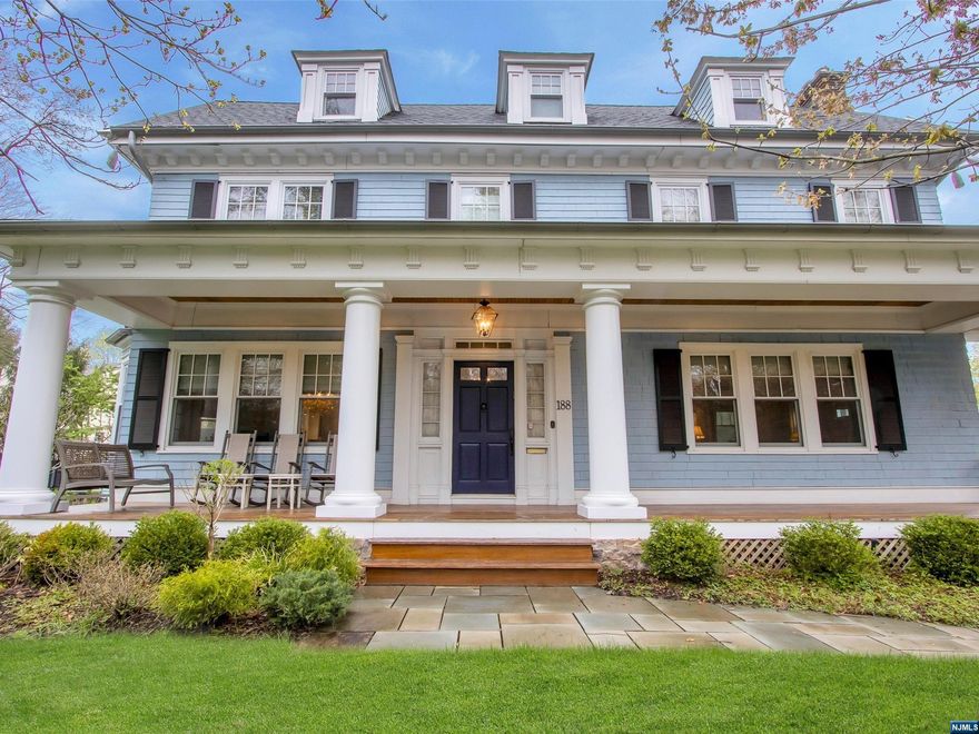 Famous for being used to film Annie Hall, this beautifully maintained classic colonial, perfectly located on the prime East Hill of Englewood. Large formal living room with fireplace, banquet sized formal dining room. Modern updated kitchen with marble and quartz countertops, stainless steel appliances, including Wolf range and Sub-zero fridge, and large breakfast area, Stately primary bedroom with fireplace. High ceilings throughout, moldings, newer windows, lemonade porch full renovated. Full sound system throughout the first floor. Kitchen and Primary bathroom have radiant heat. Outdoors features a fire pit, built in gas grill and tasteful patio, This house is in a very central location, close to all Houses of Worship, Highways and GWB.