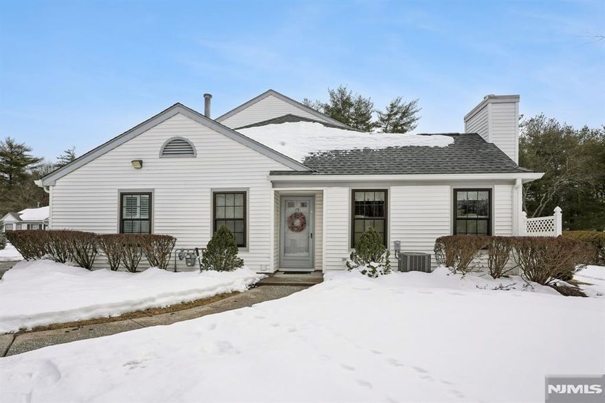 A RARE find in Bergen County! NO STEPS in this beautifully updated, semi-detached ranch-style condominium located in Mahwahâ€™s sought-after Pond Meadow, a 55+ community. An easy, open layout with high ceilings, abundant natural light, and attractive luxury vinyl plank flooring throughout the main living spaces welcomes you. The inviting LR is anchored by a gas fireplace and flows seamlessly into the dining area, where sliding doors open to a private patio overlooking the professionally maintained grounds perfect for enjoying your morning coffee when the weather gets warmer! The updated kitchen features quartz countertops, matte black appliances, and a stylish tiled backsplash. The spacious primary BR includes a walk-in closet and convenient attic access for additional storage. A second BR provides flexibility for guests, a home office, or cozy den. The renovated FB offers a sleek step-in shower. Additional highlights include in-unit laundry, central air, newer mechanicals, one assigned parking space, and ample guest parking mere steps away. Enjoy low-maintenance living and LOW TAXES in a well-kept community close to shopping, dining, and major transportation. Contact Listing Broker Kristin Graves 201-825-6600 x222 for more information.