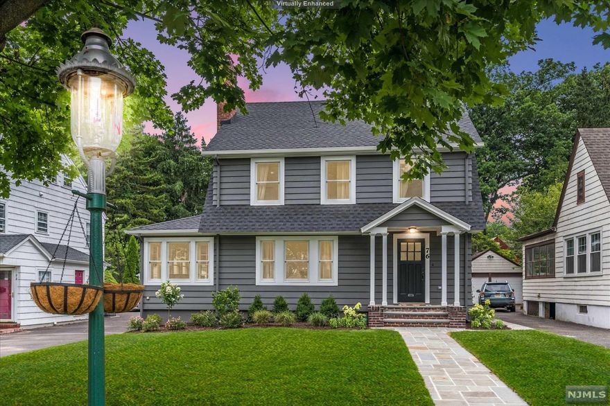 This is a stunning, completely renovated Colonial on a friendly side street down the block from Freeman Rose Gardens. Crisp & classic all at once, the first floor features dark hardwood floors throughout, generous formal dining room & living room with fireplace, sunroom/den, fabulous designer kitchen, powder room, & mudroom off the back entrance. The kitchen boasts quartz counters & center island, farmhouse sink, top-of-the-line appliances including 6-burner Viking stove & LG refrigerator & great combination of lower cabinetry & open shelving. On the 2nd floor are 3 bedrooms, including primary suite with a bath that includes a large frameless shower, double vanity, & hall bath. There is a 4th bedroom on the 3rd floor. The finished basement encompasses laundry room, powder room, storage closets, & plenty of space for a family room or rec room: recessed lighting and fab fixtures throughout. One car detached garage, lovely backyard. Close to jitney/train, top-rated schools & parks.