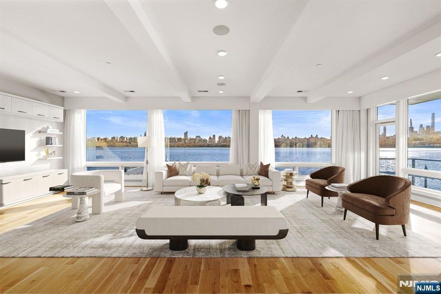 A rare corner residence offering unobstructed, panoramic views of the New York City skyline and breathtaking sunrises, showcased through expansive floor-to-ceiling windows that flood the home with natural light. This three-bedroom, three-and-a-half-bath home spans approximately 2,740 square feet and features an oversized balcony that extends the living space outdoors. The expansive open living and dining areas are framed by 10+ foot ceilings, wide-plank hardwood flooring, and electric shades, creating a seamless flow ideal for both everyday living and elegant entertaining. The kitchen is thoughtfully designed for both form and function, featuring Caesarstone countertops, refined ceramic tile finishes, Bosch and Sub-Zero appliances, a vented hood, a butlerâ€™s pantry, and reverse osmosis water filtration. Notably, Residence 222 is the only home in the building with a private storage room comparable in size to a bedroom, and it includes four parking spaces. Residence 222 shines in The Pearl, offering exclusive amenities like a fitness center, inviting communal spaces, an outdoor pool, a sundeck, and New York Waterway access. Revel in unparalleled views of The Greatest City in the World, blending sophistication and comfort seamlessly.