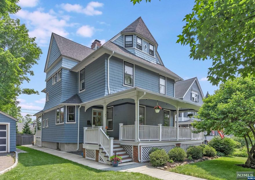 There is so much to like in this beautifully renovated Victorian home. Walk up to the large lemonade porch and into the grand entry foyer welcoming you to a home full of modern amenities, original details and old world craftsmanship. The foyer, with its beautifully detailed fireplace, opens right up to the large LR and DR with ideal flow for entertaining. Kitchen with 8ft leathered granite island, SS appliances, beverage center & arabesque tile floors. Powder Room w/ radiant heat on 1st floor. Second floor w/ three very spacious and bright bedrooms. Primary en-suite with with Carrara tiles, double sink countertop and walk-in closet/dressing room. One of the bedrooms has a fireplace and gorgeous stained glass window, adding to the charm of the space. 2nd full bathroom with double vanity & 2nd floor laundry room. Third floor w/ 2 bedrooms and new bathroom. Finished basement with French drains, family room, exercise room. Central Air.
