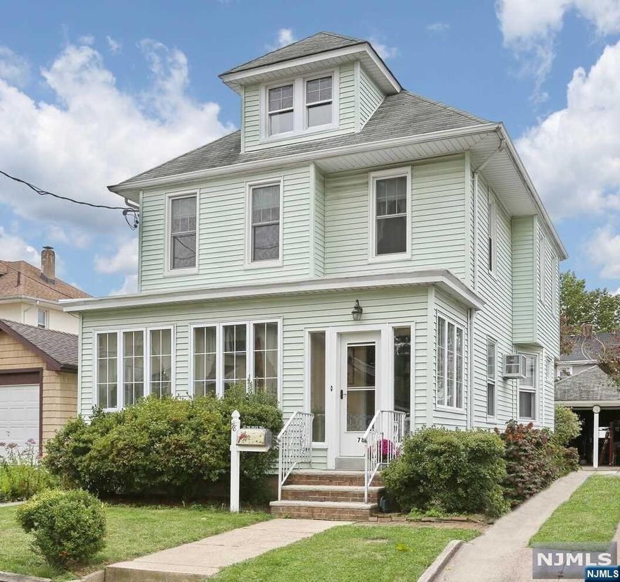 Your home, your oasis. From its welcoming curb appeal to its warm, serene interior, you'll be delighted to call this Home. Serenity begins on your 3-Season Porch, where you may enjoy a morning brew or later, a mellow twilight. Your large Entrance Foyer is filled with detail from a rich decorative era. The Livingroom shines with parquet floors. The Formal Dining Room is regal, with wood beamed ceiling and a beautiful stained-glass window. The Eat-In Kitchen is large, with plenty of counters and cabinets. There is a Powder Room. The 2nd floor offers 3 good-sized bedrooms, all with hardwood floors, one with a built-in armoire. The Full Bath has a separate shower and tub. The 3rd Floor offers your largest bedroom. The basement has 2 Bonus Rooms...a Bedroom? A Den? Big storage areas. Your backyard is flat and green. There's a 2-car Garage and at least 4 more parking spaces. Whether you call this house regal or an oasis, you will want to call it Home.