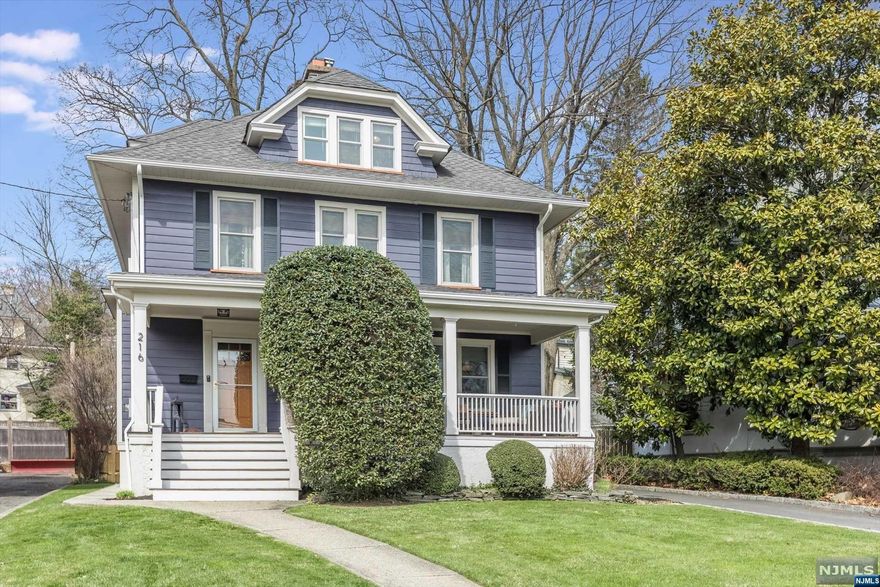 Nestled in the heart of Montclair, this lovely Colonial offers the perfect blend of charm and modern convenience. As you approach the inviting front porch, you'll immediately feel the allure of this vibrant neighborhood. This 5-6 BR, 2.2 bath home presents a seamless blend of sophistication and functionality. Upon entry, be greeted by a gracious foyer w/ oak floors and coffered ceilings & amazing natural light. You'll notice the charm of the fireplaces & moldings as you enter the LR and formal DR. The well-appointed kitchen boasts new Quartz countertops and SS appliances. Head up to the 2nd floor, one of the BR's has been transformed into a luxurious Dressing Room along with a designer 2nd flr hall bath + 3 addtl BR's. The 3rd floor has 2 DR's and full bath. The basement offers versatile living options, featuring an additional gathering space, office, and half bath, incl. storage. The backyard area with stone patio and just the right amount of green space.
