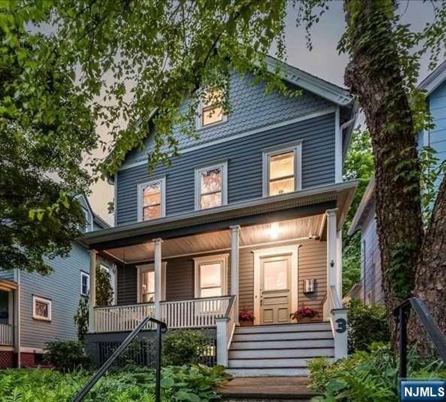 SUNNY, CHARMING MONTCLAIR VICTORIAN W/GORGEOUS FRONT PORCH COMBINES VINTAGE DETAILS WITH CONTEMPORARY LIVING-APPROX 1/2 MILE TO NY TRAIN AT BOTH WATCHUNG AND WALNUT AVENUE BUSINESS DISTRICTS. Welcoming foyer leads to gracious LR & DR w/high ceilings, wood flrs & period details including stained glass window & pocket doors. Updated kitchen has original butlers pantry, SS appliances and quartz counters. Second floor has three nice sized BRs including a new primary full BA with walk-in glass-door shower & heated floors. Updated main BA w/tub. Lovely fourth BR on 3rd floor plus nice-sized family room and office nook. Basement is newly refreshed and includes laundry room and third full bath w/shower. Enjoy al fresco dining on the lovely patio in the fully fenced deep backyard with beautiful trees and landscaping. Sump pump, French drains. So close to NYC trains, vibrant Walnut Street farmer's market, Watchung and Walnut street shops & rests. W/D included.