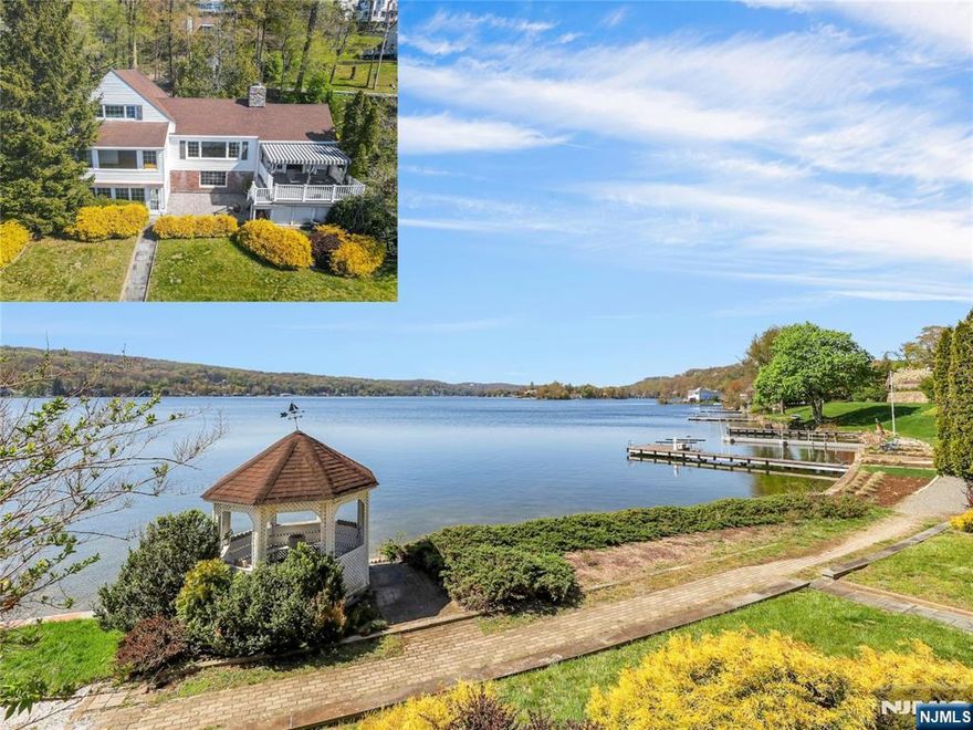 This is a rare opportunity to own one of Lake Mohawk's most coveted waterfront settings! Experience premier lakefront living in this original Crane-style lakehouse, ideally within walking distance to the charming town in the heart of the lake community. Set on manicured grounds with breathtaking sunrises and sunsets and one of the most expansive lake views, this home showcases exceptional craftsmanship, soaring ceilings, and thoughtful design throughout. Just minutes walking distance to the highly sought-after LM Plaza, this 4BR, 3 BA residence blends comfort, elegance, and refined amenities. The main level features an open-concept living room with a wall of windows centered by a striking stone wood-burning fireplace, plus a separate sitting room. The updated kitchen with dining area opens to an expansive trex deck, perfect for entertaining or enjoying the serene lakeside setting. Additional first-floor highlights include 2 bedrooms with a full bath. The primary suite can be on the main level or second floor, with additional bedrooms upstairs. The finished lower level offers a spacious den with a fireplace, walkout access to the level backyard, gazebo, a sunroom overlooking the lake, and a full bathroom. A two-car garage and abundant storage throughout complete this exceptional home. Whether a weekend retreat or full-time residence, embrace all that LM offers year-round swimming, boating, kayaking, beaches, clubhouse, tiki bar, outdoor dining, and more!