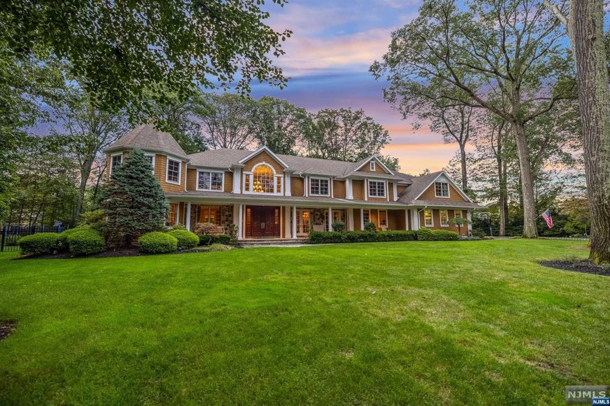 Located in Montvale's sought after Donnybrook section sits this custom-built, Hampton-style home boasting over 7,600 sqft. Be impressed by the Grand Foyers Sweeping Staircase & Custom moldings. The LR w/gas FP & DR both have French doors leading to the front porch for seamless indoor/outdoor flow. Gourmet kitchen has top-of-the-line appliances, Massive Island & Dining area w/French doors to a Dream Backyard, complete w/pool, Cabana & Outdoor Kitchen. Perfect for everyday relaxation, the two-story FR has a wood-burning fireplace & bar. A 1st floor BR w/full bath is ideal for guests. The 2nd floor, Primary suite offers a lounge area, 3 walk-in closets, gas fireplace, spa-like bathroom w/steam shower & double vanity. 3 BRs w/separate en suites & 2 additional BRs w/shared bath, all feature walk-in closets. 18 zone Radiant heat throughout, Huge finished basement w/12 ft ceilings, full bath, gym & 2 storage/utility rooms. Attached 3-car garage, Pella windows/doors plus backup generator