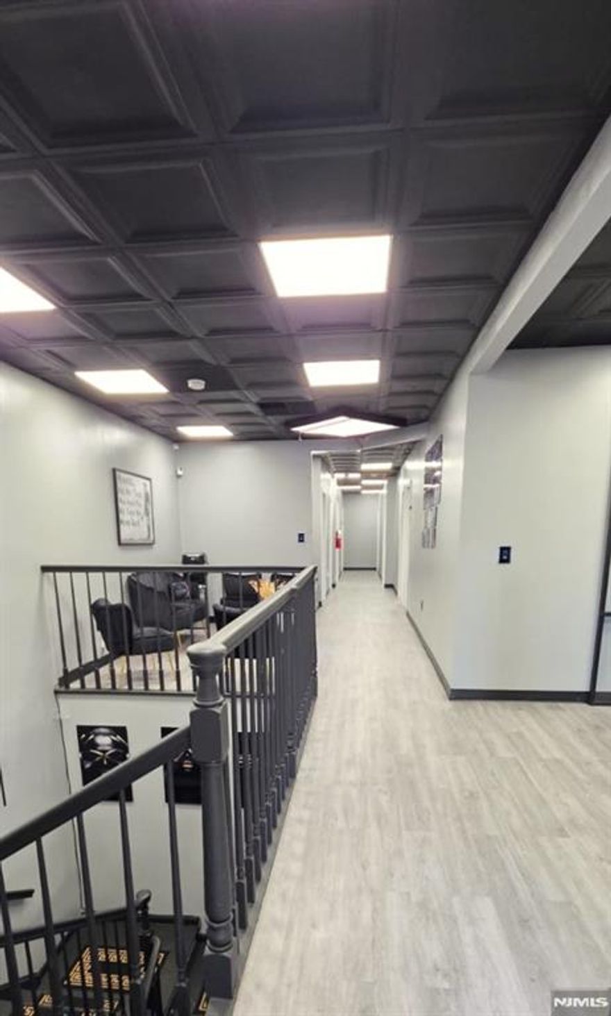 Professional office space offers lots of possibilities for your business! Easy Access Location in the Heart of Main St. Hackensack, NJ. * * * Walk up to and be welcomed by the spacious & open Reception and sitting area. Enter the hallway to 5 private offices, 1 small back office, a large storage room, and 2 renovated bathrooms along with 2 sky lights for added natural light.