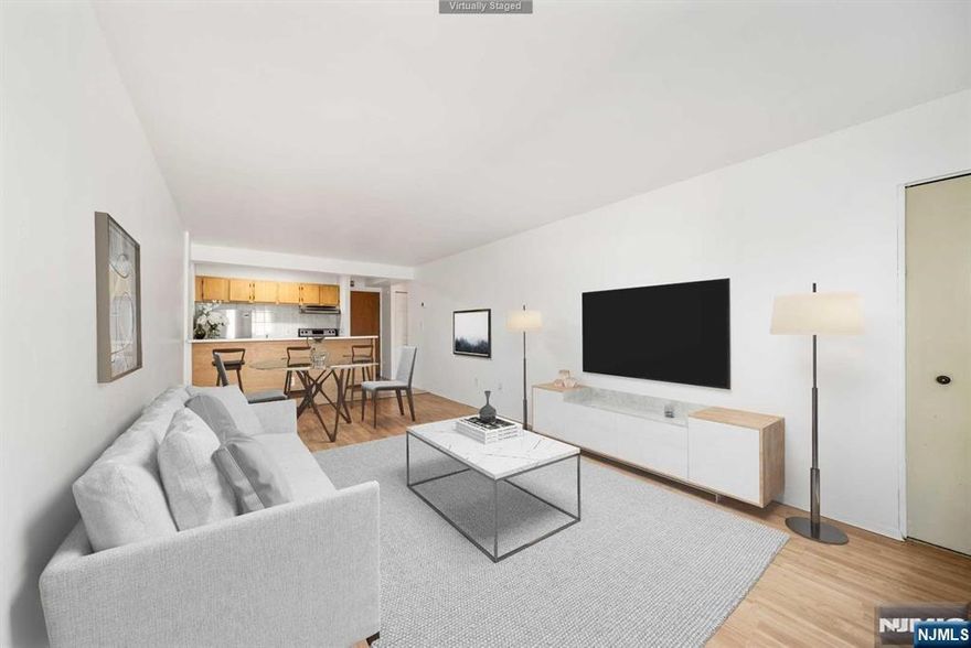 Introducing a newly renovated, serene one-bedroom apartment located in the center of Palisades Park. This bright and airy unit boasts an inviting open floor plan, featuring a brand new kitchen w/quartz countertops, new recess lights, hardwood flooring throughout, an energy-efficient hot water baseboard heating system, a modernized bathroom, and a spacious living area with generous closet space. Facing the other side of Grand Ave, with an open view, this unit offers both privacy and tranquility. Its prime location provides convenient access to major highways and bus routes, ensuring an effortless commute to NYC. Enjoy the vibrant local community with nearby attractions such as King Spa, Overpeck Park, a variety of supermarkets, and an array of diverse dining options and cafes. Additionally, include a reserved parking spot, with water included in the rental. Schedule your viewing today! Note: No pets are permitted in the building. Move in Fee- $150,refundable $500 move in deposit