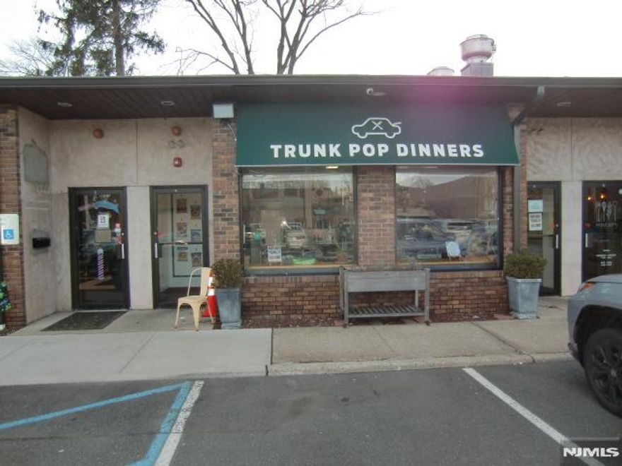 Current Trunk Pop Dinners take-out food eatery comprising approximately +/- 950 gross rentable square feet; Current Tenant will be vacating upon lease expiration on June 30, 2026; Kitchen Equipment is owned by Tenant; Stainless steel range hood, vent piping and gas lines and water piping "as is"; Minimum 3-Month security deposit required; Generous shared parking lot; Tenant responsible to pay their own Gas, Electric and Water usage, all by separate meters; Tenant responsible to pay 20% monthly for shared Garbage and Recycling dumpsters; Tenant responsible to pay 15% Quarterly and Fire Alarm Monitoring Fee; Unique opportunity in downtown Cresskill business district shopping center across from King's Supermarket; DO NOT Go Direct or speak to anyone inside the business at any time!