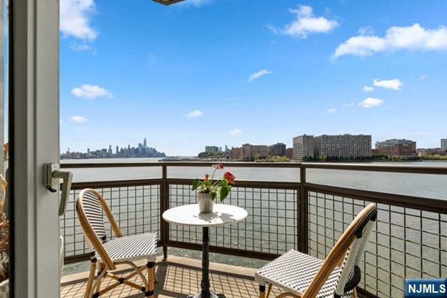 Enjoy phenomenal views of the Hudson River and NYC skyline from this one-of-a-kind stylish and spacious 3 BR condo. The desirable southern exposure fills this home with sunlight and the single level floor plan with wide plank wood flooring throughout lets you stretch out in luxury. This gorgeous residence features a designer kitchen with expansive island, farmhouse sink, shaker cabinets and white quartz countertops. Relax in the spacious primary suite with wood-burning fireplace and upgraded spa bathroom with waterfall shower. This unique property takes luxury and convenience to the next level with 2 terraces, 2 wood-burning fireplaces, and 2 deeded parking spaces! Amenities include 24 hour Concierge, indoor pool, and state-of-the-art gym. The best location on the waterfront is a super easy commute to NYC via Ferry, Light Rail, or Bus and shopping is a snap with Whole Foods right across the street.