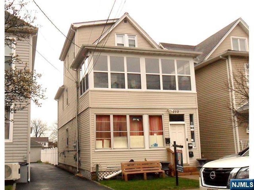 Charming Multiple Family Home (3 Story) with 2 units on 1846 ft. & the lot is 3306 ft. . Features on the 1st floor: Small 2 BedRms (fits queen size) , Kitchen , LivingRm, DiningRm, Bath & Enclosed Porch (needs Tlc) . 2nd floor offers 2 BedRms, Kitchen, Living Rm, Dining Rm, Bath, Enclosed porch & 3 Nice FINISHED rooms in the Attic (Nice Tenants).Town has 7 BedRms. Unfinished Basement (Sold as is), Washer dryer hook up. Deep Yard with Newer Cement Patio. Newer concrete Shared small Driveway (Neighbor Does not use) & (fits small cars). Home is Sold as is. Conveniently located near schools, transportation, Major highways &15 minutes from NY. Home is Sold as is. Low Taxes $7020