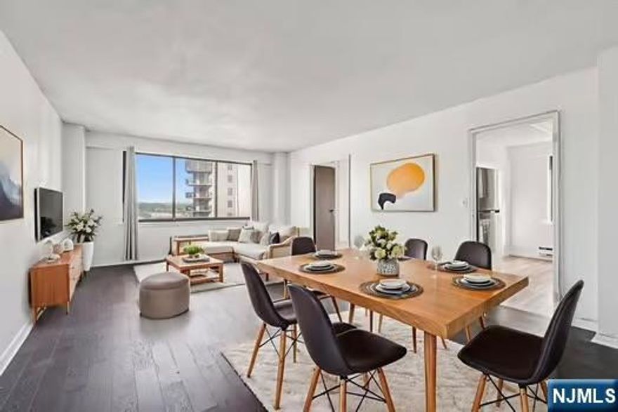 Welcome to your sun drenched oasis located in the heart of the City of Hackensack and premier Prospect Avenue! This stunning 2 Bedroom, 2 Bathroom corner unit condo offers an unparalleled lifestyle combined with breathtaking NYC views. Located on the 16th floor of a modern high rise, this home is designed for comfort and sophistication. As you step inside, you'll be greeted by an open concept living space with formal attributes with natural sunlight and your very own Private unobstructed Balcony overlooking the City. A contemporary kitchen boasts sleek stainless steel appliances and beautiful tiled floors and an incredible view. The spacious living room seamlessly flows into your formal dining room overlooking NYC. An ideal space for hosting family and friends or enjoying a quiet evening at home. Retreat to your primary en-suite with Full bathroom. Your second bedroom is perfect for guests or can easily be transformed into a home office. Experience the best of high-rise amenities, including outdoor lap pool, Fitness room/gym, Library and Sauna. Secure deeded garage parking and 24 hour concierge elevate your living experience. NJ transit Bus stop located outside building with train minutes away! Visitor garage parking, within minutes to HUMC, shopping, restaurants and parks. Ideal for those seeking a vibrant city lifestyle without sacrificing comfort and solitude. Don't miss this opportunity to own a piece of luxury in one of the City's most sought after buildings.