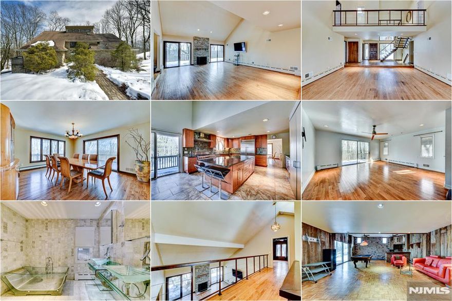 Enjoy breathtaking mountain and sunset views from the wraparound deck of this spacious custom-built Colonial located in the beautiful, gated community of Smoke Rise. This home offers an open and inviting floor plan filled with natural light, skylights, and large sliding doors throughout. Features include hardwood floors, two wood-burning fireplaces, built-ins, and an updated kitchen and bathrooms. The large eat-in kitchen offers a center island, with abundant cabinetry, separate dining area, stainless steel appliances, and sliders to the deck - perfect for entertaining. The first level includes a private ensuite bedroom with a contemporary chic master bathroom, including a glass tub, along with a formal dining rooms and large living room - all leading to a wrapped around deck The second level features two additional bedrooms with cathedral ceilings, generous closets, and an updated full bathroom. Additional highlights include a fully finished walkout basement with a wet bar, extra bedroom, a spare room and an oversized two-car garage, abundant storage, a large circular driveway with plenty of parking, and a newer central air system (2025) with multi-zone cooling. Residents enjoy all the amenities that Smoke Rise has to offer, including 24-hour security, lake access, beach, boating, fishing, tennis courts, sports fields, clubhouse, restaurant, and more. Conveniently located near major highways, NJ Transit, parks, shopping, and top-rated schools.