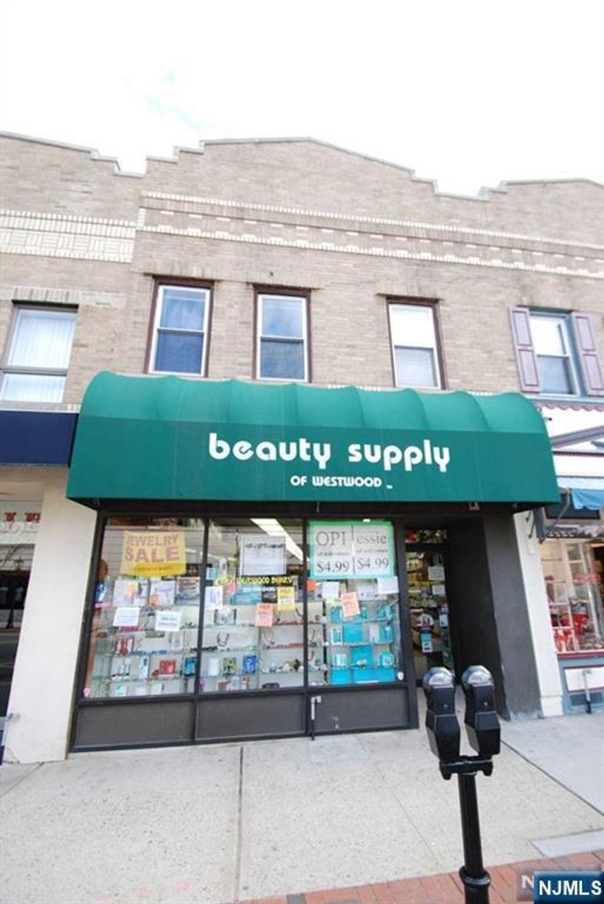 Clean and spacious (550 sq. ft. approx.)2nd floor one Bedroom apartment above storefront in Westwood's downtown shopping district. 9 ft. high ceilings. Oversized living room(24-8 x 9-9 approx.), big bedroom (16-8 x 8 approx.) and large eat-in-kitchen (10 x 9-2 approx.). Separate gas & electric. Heat and water by landlord. Walk to everything, shopping and NYC transportation. No overnight parking. Nearby overnight parking by others. No pets, no laundry, no smoking. Application, credit check, and interview required. Ownership interest has NJ real estate license.