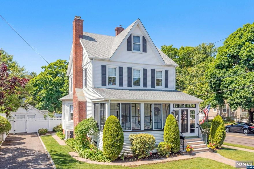 Charming, early 1900's colonial w/ sun-filled rms, just steps from Westwood's downtown. This 3-bedrm, 2.5 bath boasts a spacious living rm, separate dining rm, renovated kitchen, powder rm & wood burning brick faced fireplace that tastefully preserves the beauty of its era. Enjoy an afternoon reading on the delightful 3 season enclosed front porch w/ beautifully crafted windows. A large primary bedrm & 2 additional bedrms, hallway closet, & main bath give ample living space to the 2nd level. A 3rd flr stair leads to a spacious attic to use for storage or convert to an additional rm. Ground level heated sunrm overlooks the colorful gardens. Backyard is a retreat-like oasis w/ pathway that leads to a sparkling in-ground pool! An adorable & separate pool house w/ a kitchenette & powder rm offers space for entertaining guests or or a home office. LL is fully finished w/ large recreation rm, full bath, laundry rm, & pantry. The house has an alarm system and a Nest Home with thermostat.
