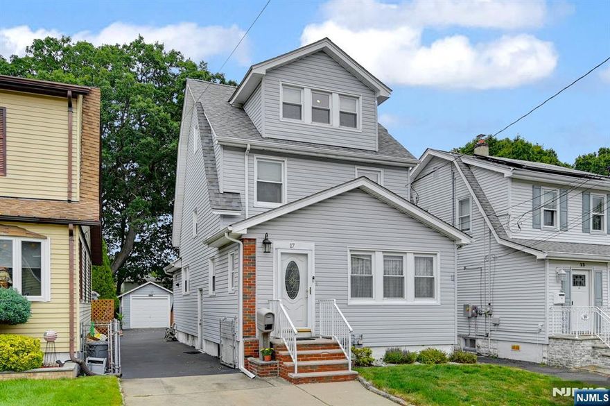 Welcome to this charming Colonial-style home offering a perfect mix of character, space, and updates in a commuter-friendly location. The first floor features a Den, LR, DR, and an eat-in kitchen that opens to a large deck. Oak hardwood floors throughout the 1st floor. The 2nd floor includes two bedrooms, an office, and a full bath with newer tile, finished with pine wood floors. The 3rd floor has been converted into a spacious bedroom with newer laminate flooring. The partially-finished basement provides a washer/dryer, storage room, full bath with standing shower, and laminate flooring, along with a 7yrs old steam boiler for radiator heat. Additional highlights include a one-car garage with a driveway that fits up to five cars. The driveway was redone about 7yrs ago and sealed 3yrs ago. Conveniently located near the public schools, Bloomfield shuttle stop that takes you to Bloomfield Train Station, Allwood Circle buses, shopping, restaurants, Costco, and the hospital. Only 30 mins drive to NYC. This home is move-in ready and offers unbeatable accessibility!