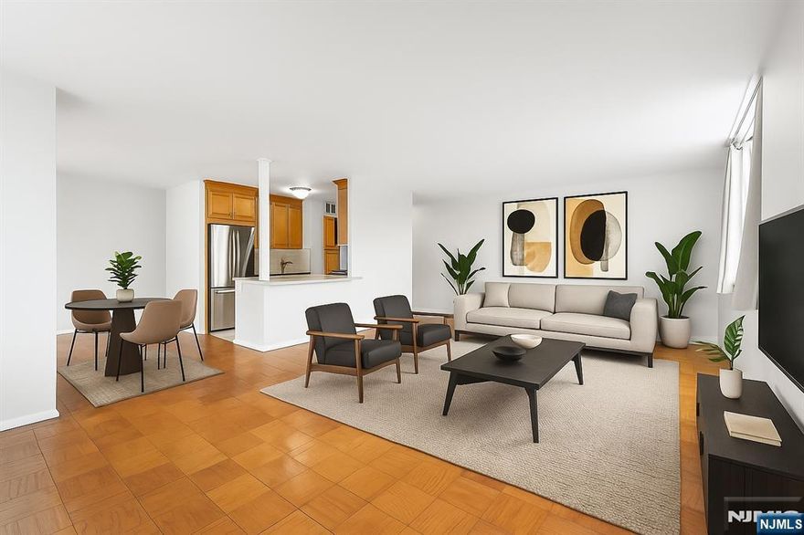 ***SELLER TO CONTRIBUTE TO CLOSING COSTS*** - Experience modern living in this extra-large, updated 1-bedroom home with an open layout and partial NYC and Hudson River views. Move-in ready and well maintained, this residence also offers the opportunity to add your own personal touch over time. Located in a full-service concierge building, the home provides both comfort and convenience in one of the areaâ€™s most desirable addresses. The bright, open living and dining area is ideal for relaxing or entertaining, with oversized windows. The kitchen offers ample Quartz counter space with stainless steel appliances providing a great foundation for any future customization. The generously sized bedroom serves as a peaceful retreat, complemented by abundant closet space to keep everything organized. Enjoy year-round versatility on the expansive 200 SqFt terrace. This luxury building features full amenities, including a 24-hour concierge, fitness center, pool, residentsâ€™ lounge, and more. With easy access to NYC transportation, shopping, and dining, this home combines everyday practicality with the potential to truly make it your own.