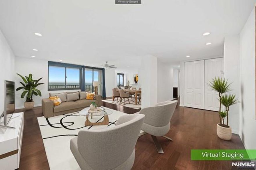 *Presented by Wendy Gamez 917-504-3347* Totally renovated condo residence, including ALL NEW WINDOWS at sought-after Winston Towers 200, offering 1,533 sqft. of impeccably remodeled living space. This top-floor 2-bedroom, 2-full-bath condo showcases a sun-drenched open living and dining layout with sweeping sunset views from every room, complemented by a private 111 sqft. balcony overlooking breathtaking western sunsets. The designer kitchen features quartz countertops, stainless steel appliances, & a spacious walk-in pantry, seamlessly blending style and functionality. The expansive primary suite serves as a private retreat, highlighted by an enlarged spa-like en-suite bath and a generous walk-in closet. As part of the complete renovation, recessed lighting, all-new AC units, custom blinds, and numerous additional upgrades throughout. The HOA of $1,035.89 includes storage, water, hot water, use of all amenities, common areas, and 24-hour doorman service. Residents enjoy resort-style amenities including an outdoor pool, tennis and basketball courts, and a playground, all within a full-service, impeccably maintained community. Ideally located with effortless NYC access via bus service and a complimentary ferry shuttle at your doorstep, this residence offers refined living with unparalleled convenience. Parking is available at an additional cost: indoor single space $100/month, outdoor $85/month, tandem (2 spaces) $150/month.