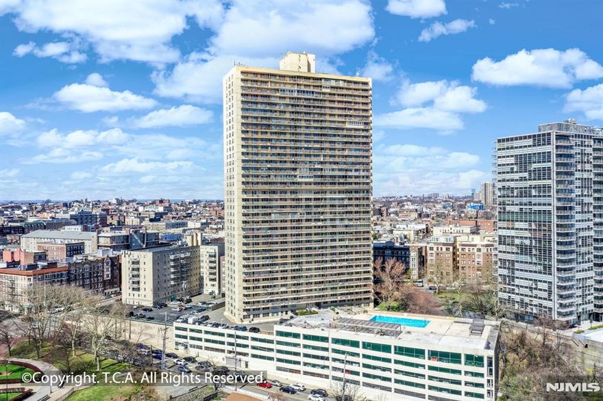 Welcome to this well-maintained penthouse 1-bedroom co-op in the prestigious Riviera Towers, offering unmatched panoramic-north views of New Jersey and up to the George Washington Bridge. Set up high on the 34th floor, this spacious unit features large windows that flood the living space with natural light. Riviera Towers is a full-service building with 24-hour doorman, fitness center, outdoor swimming pool & much more. Commuting is effortless with easy access to NYC via NJ Transit bus. Maintenance TOTAL including taxes, basic utilities & reserves is ($1,598.40) + a capital repair assessment that runs until Oct. 2026 ($746.40) is $2,344.80. Cable & Internet is available at an additional $38.00 per month. An all cash purchase requires a minimum income of $85,000/year. Subject to board approval: Min 10% down, 3-to-1 Income-to-Debt Ratio.
