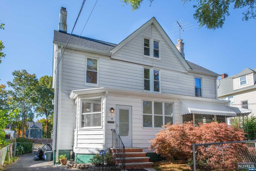 Lovingly maintained 1/2 duplex complete with 3 BR 1 BA and a parklike yard. Ready to move right in or add your special touch. Enclosed front porch, gleaming hardwood floors, freshly painted LR & DR, a large eat in kitchen and mudroom complete the 1st floor. 2nd floor offers 2 BR and main bath. 3rd BR on 3rd floor with plenty of storage. Basement w/ W/D hookup and more storage! Brand new 50 year roof & gutters and more. LOCATION, LOCATION, LOCATION steps to Bay St train & bus line, Downtown Montclair, planned Greenway, and Glenfield Park. Other 1/2 also for sale 10 Elmwood Ave