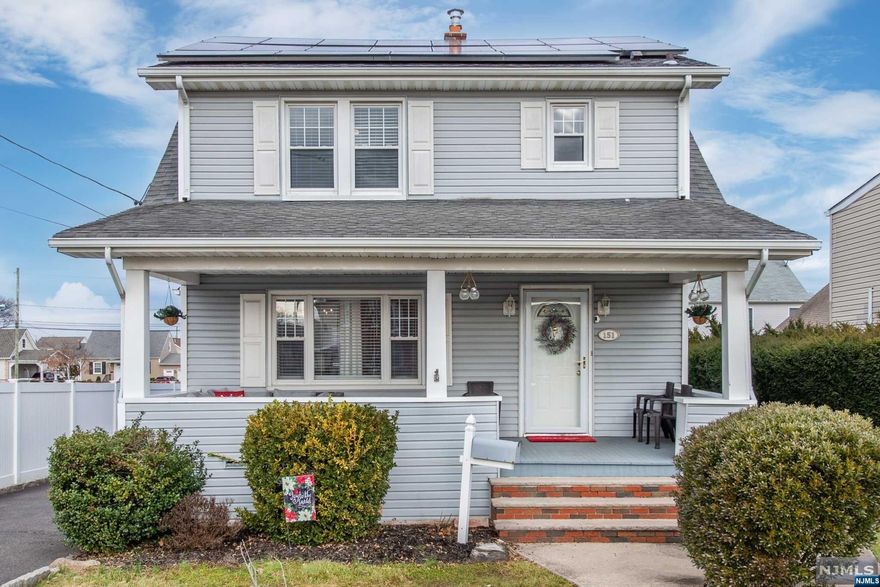 Welcome home to 151 Franklin Ave.! This charming turn key 3 bedroom 1.5 bath Colonial home has a lovely, welcoming lemonade front porch. First floor has a large living room and dining area that flow seamlessly with an abundance of natural light. In the kitchen you will find an plenty of cabinet space and eat in area to enjoy less formal meals in front of the windows overlooking the yard. Three spacious bedrooms and a full bath round out the second floor along with a walk up attic that can easily be converted to additional living space. The finished basement includes laundry, storage and half bath. Entertain in the fenced in yard. Detached one car garage great for additional storage and driveway has plenty of parking! This home has the additional bonus of solar panels that are completely paid off and in the summer months there are no electric bills at all resulting in the ultimate savings! Minutes to all major highways and easy access to NYC.