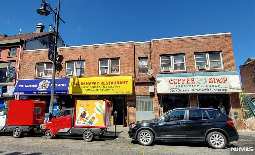 Rare find mixed use building with 3 store fronts on street level and 3 2BRs apartments on 2nd floor. Located in the busy downtown area with bus terminal, buses, Jitney to NYC and many different directions in NJ. Only 30 mins drive to NYC via Rt.80. Total annual rent income is $180,000 with net income of $118,860 giving 8.5% return. Request for more details today.