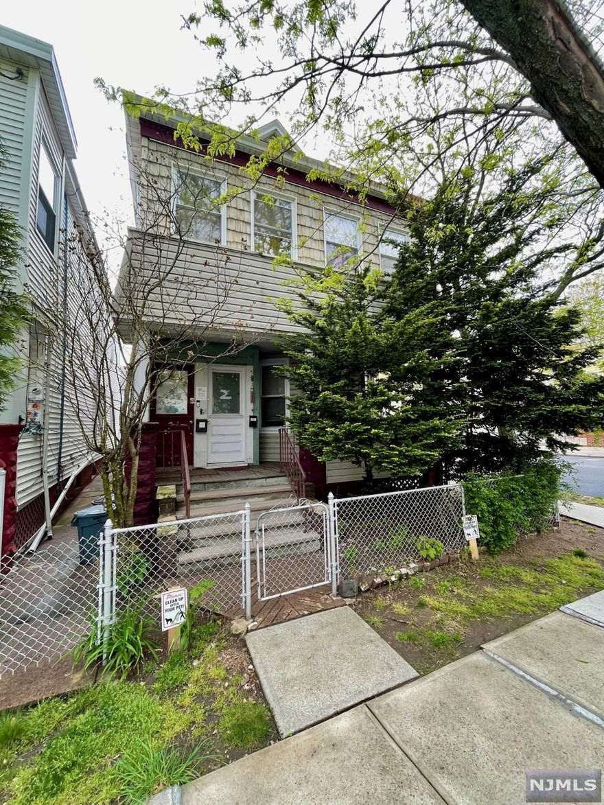 2 Family Home on a corner lot located in the Botany Village area of Clifton. 2 separate front entrances for units and single shared rear entrance. Each unit has 2 Bedroom and 1 Full Bath. Eat-In Kitchen and Front Room can have various uses. Both units occupied with tenants. Fenced in back yard with parking spot. Each unit is responsible for their own gas and electric.