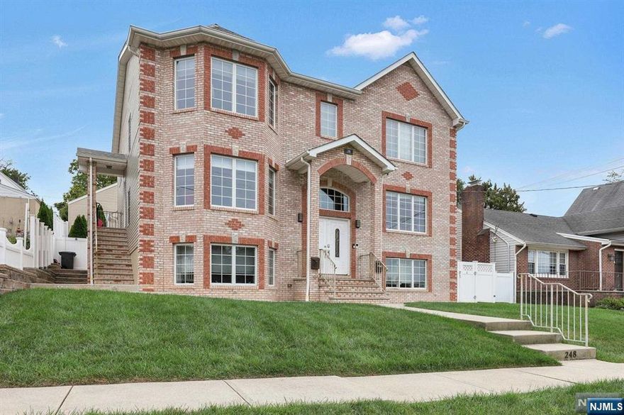 Quality built in 2017, 3 level-2 family with detached 2 car garage on approx 65' x 125'lot boasts total of 8 bedrooms & 5 full baths! High ceilings and hardwood floors on 1st & 2nd floor. 1st floor and basement used together-1st floor and 2nd floor each have: Living room, dining room, kitchen with granite countertops, tiled backsplash with full appliances (microwave, stove, dishwasher & refrigerator), 3 bedrooms and 2 full and tiled baths which includes the primary bedroom with walk in closets and private bathrooms, basement or lower level has access from 1st floor and consists of family room, summer kitchen, 2 bedrooms and full bath, another laundry room, storage room and access to yard. 2 car garage has electric and access from Newark Ave in rear. Lovely fenced in rear yard with patio and 3 zone lawn sprinkler. 3 gas forced air heating and air conditioning systems (2 units in basement 3rd in attic), 2 gas meters, 2 electric meters.10 min to Train Station, 13 min to NYC bus stop