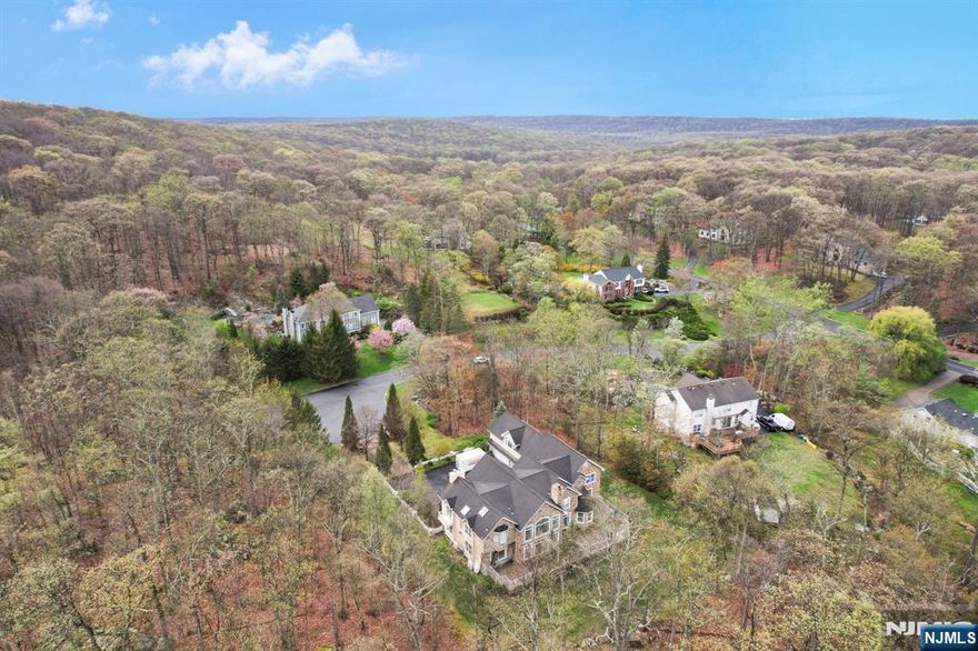 Stunning 6,000+ sq ft custom five bedroom estate set on 1.42 acres at the end of a cul-de-sac backing to wooded property. 6 zone baseboard heating, 4 unit multi-zone cooling, wood floors, crown moldings, speaker system, plantation shutters, built-in's, transom and palladium windows, granite, French doors, three fireplaces and four car garage completes this private estate. Expansive stone deck off of the entire rear of home in private setting. Dramatic two-story foyer with sweeping staircase, catwalk, sun-filled sunken great room w/cathedral ceiling, gourmet kitchen, library, and second rear staircase for added convenience. Open floor plan w/seamless flow between the great room, family room, library, formal dining room, and eat-in kitchen w/dining area set in turret. An abundance of windows bringing natural light throughout, creating an airy, inviting living space perfect for everyday living and entertaining. Luxury primary suite, three additional bedrooms, and ensuite offer exceptional versatility. Finished walk-out basement provides additional living space ideal for entertaining or extra living space. Secret bookcase door to tremendous bonus room over 4-car garage. Circular driveway. Enjoy everything that Smoke Rise has to offer with 24 hour security, beach, lake, fishing, Boating, clubs, tennis, sports courts/fields, restaurant and more. Continued top-rated school system. Convenient access to major highways, NJ Transit, parks and shopping. Some photos are virtually staged.