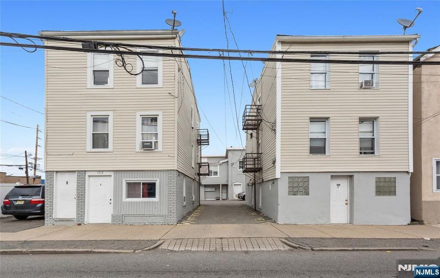 UNIQUE INVESTMENT OPPORTUNITY ! Legal 8 unit residential property located in 3 separate buildings. Three 1 bedroom 1 bath units in the one building. Three 1 bedroom 1 bath units in the second building. Two bedroom 1 bath and 3 bedroom 1 bath units in the third/rear building. Eight parking spaces in the parking lot and an additional space in the alley/driveway adjacent to building 120. All units are currently rented with leases in place. Most units with separate utilities. Close to NYC transport and shopping. A fantastic opportunity. Not to be missed !