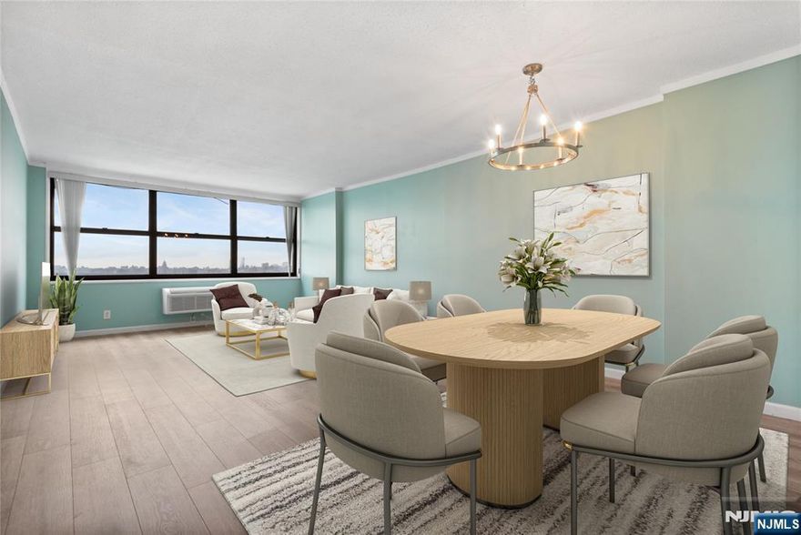 Welcome to luxury living at its finest in the iconic Galaxy Towers in Guttenberg, NJ. This beautifully renovated 2 bed, 2 bath condo offers 1,337 sq. ft. of thoughtfully designed space with breathtaking views of the NYC skyline and Hudson River. The light-filled, open-concept layout features large windows that frame stunning vistas, creating a dramatic backdrop for daily living. The spacious living and dining areas flow into a sleek galley kitchen with modern cabinetry, stainless steel appliances, and ample storage. The primary suite serves as a private retreat with generous closet space and access to a spa-like bathroom adorned with contemporary finishes. The second bedroom is ideal for guests, a home office, or flex space. Hardwood floors run throughout, complemented by upgraded heating/AC units and abundant closet space. Enjoy resort-style amenities including 24-hour concierge and security, indoor/outdoor pools, spa, fitness center, resident lounges, tennis courts, on-site shopping and dining, plus garage parking for up to 2 cars (monthly fee applies). HOA fees cover all utilities for worry-free living. Located minutes from Manhattan via bus, ferry, or car, Galaxy Towers offers the ideal balance of urban access and riverfront serenity. Waterfront parks, shops, and dining along the Gold Coast are just steps away. Donâ€™t miss this turnkey condo in one of NJâ€™s most iconic buildingsâ€”schedule your private tour today.