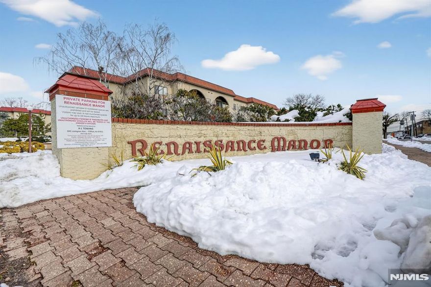 Welcome to this beautifully renovated and well maintained 2-bedroom, 1 bath condo located at the Renaissance Manor in the heart of Clifton. This gorgeous 3rd-floor unit has been updated top to bottom and is fully move-in ready. Recently updated HVAC and custom flooring throughout. Brand-new stainless-steel smart appliances. All new light fixtures with LED smart lighting. Unit is equipped with Google Home and smart lock with touch pad. Ethernet & HDMI wiring throughout the unit ideal for home office or advanced gaming. Newly installed ambient speakers with dedicated home theater system. Sliding doors take you out to the beautiful porch area ideal for relaxation after a long day. The unit comes with one assigned parking space and additional parking spaces for visitors. The complex has a separate laundry area for all occupants. Brand new roof has been recently installed by the HOA in 2023. The complex is conveniently located near shops, restaurants, major highways, public transportation, and places of worship. Located 25 minutes away from NYC. Book your showing today! **3D VIRTUAL TOUR AVAILABLE UPON REQUEST**